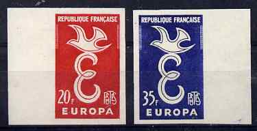 France 1958 Europa set of 2 imperf marginals unmounted mint, as SG 1397-98, stamps on europa