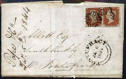 Great Britain 1844 entire to Pontefract bearing pair 1d imperf (LH-LI) with fine Maltese Cross cancels with No.3 within, stamps on , stamps on  qv , stamps on 