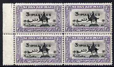 Sudan 1938 surcharged 3p on 3.5p perf 14 in marginal block of 4 unmounted mint SG75, stamps on , stamps on  stamps on , stamps on  stamps on  kg6 , stamps on  stamps on camels, stamps on  stamps on postman