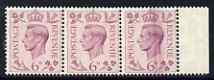 Great Britain 1937-47 KG6 6d marginal strip of 3 with fine Doctor Blade flaw, 2 stamps unmounted    -, stamps on , stamps on  kg6 , stamps on 