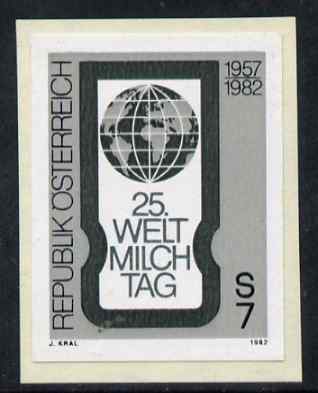 Austria 1982 black & white photographic proof of 7s Milk Day, stamps on , stamps on  stamps on austria 1982 black & white photographic proof of 7s milk day