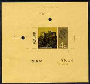 Great Britain 1960's Essay of Harlech Castle on buff paper with printers guide lines and markings, ex Andrew Restall archive, stamps on , stamps on  stamps on castles