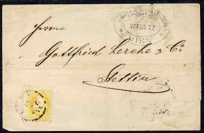 Austria 1876 wrapper Vienna to Stellin bearing 2kr yellow b/stamped AUSG., stamps on 