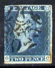 Great Britain 1841 2d blue GC 3-margins (cut into at left) but with fine 12 in Maltese Cross, stamps on , stamps on  qv , stamps on 