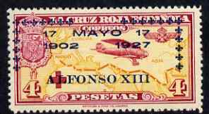 Spain 1927 25th Anniversary of Coronation opt on 4p Red Cross Air stamp very fine lightly mounted mint, SG454, stamps on , stamps on  stamps on , stamps on  stamps on red cross, stamps on  stamps on aviation, stamps on  stamps on maps