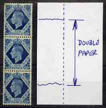 Great Britain 1938 KG6 10d Paper Join strip of 3, centre stamp completely on double paper, fine mint but a couple of tone spots, however, such varieties on higher values ..., stamps on 