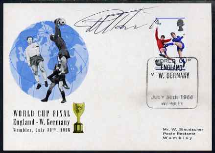 Great Britain 1966 World Cup post card with special England v Germany cancel and signed by GEOFF HURST, who ensured victory for England by being the first player to score..., stamps on football