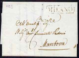 Italy 1827 pre-stamp entire from Milano to Mantova bearing fine boxed MILANO in black, stamps on 