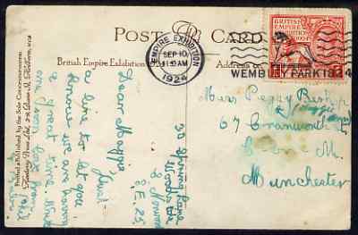 Great Britain 1924 PPC (Indian Pavillion) to Manchester bearing Wembley 1d red with fine Exhibition cancel, stamps on , stamps on  stamps on exhibitions