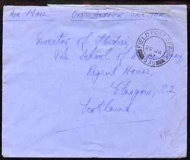 Palestine 1947 On Active Service cover to Scotland cancelled FPO 535 date stamp, stamps on , stamps on  stamps on , stamps on  stamps on scots, stamps on  stamps on scotland