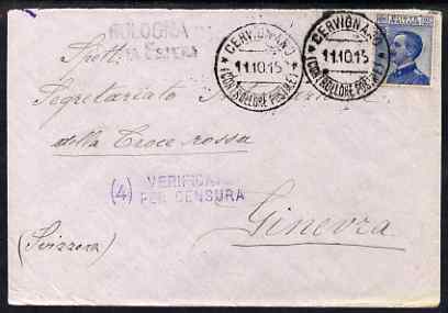Italy 1915 censored cover to Geneva with Censor handstamp and label, stamps on , stamps on  ww1 , stamps on 
