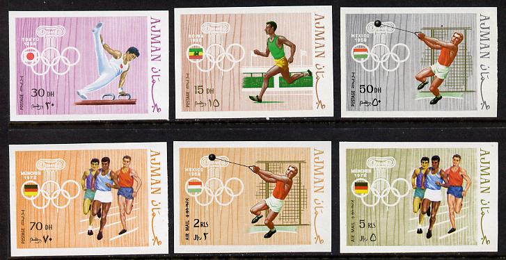 Ajman 1970 Olympics (from 1960 to 1976) imperf set of 6 (Mi 570-75B) unmounted mint, stamps on sport     olympics