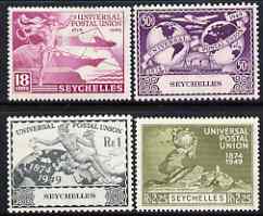 Seychelles 1949 KG6 75th Anniversary of Universal Postal Union set of 4 mounted mint, SG 154-57, stamps on , stamps on  kg6 , stamps on  upu , stamps on 