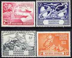 Northern Rhodesia 1949 KG6 75th Anniversary of Universal Postal Union set of 4 mounted mint, SG 50-53, stamps on , stamps on  stamps on , stamps on  stamps on  kg6 , stamps on  stamps on  upu , stamps on  stamps on 