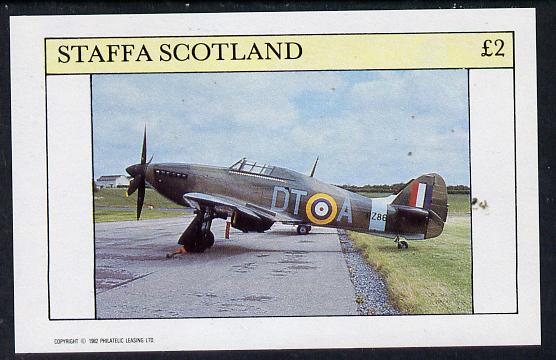 Staffa 1982 WW2 Aircraft #3 (Spitfire) imperf deluxe sheet (£2 value) unmounted mint, stamps on aviation, stamps on  ww2 , stamps on  raf , stamps on 