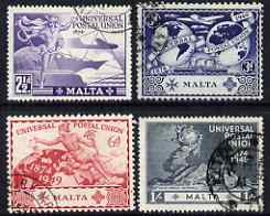 Malta 1949 KG6 75th Anniversary of Universal Postal Union set of 4 cds used SG 251-4, stamps on , stamps on  kg6 , stamps on  upu , stamps on 