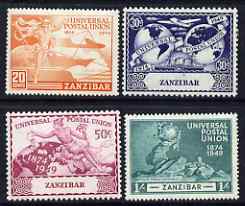 Zanzibar 1949 KG6 75th Anniversary of Universal Postal Union set of 4 mounted mint, SG 335-8, stamps on , stamps on  stamps on , stamps on  stamps on  kg6 , stamps on  stamps on  upu , stamps on  stamps on 