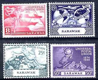 Sarawak 1949 KG6 75th Anniversary of Universal Postal Union set of 4 unmounted mint, SG 167-70, stamps on , stamps on  stamps on , stamps on  stamps on  kg6 , stamps on  stamps on  upu , stamps on  stamps on 