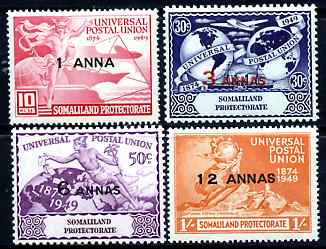 Somaliland 1949 KG6 75th Anniversary of Universal Postal Union set of 4 mounted mint, SG 121-24, stamps on , stamps on  stamps on , stamps on  stamps on  kg6 , stamps on  stamps on  upu , stamps on  stamps on 