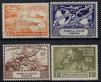 Turks & Caicos Islands 1949 KG6 75th Anniversary of Universal Postal Union set of 4 cds used, SG 217-20, stamps on , stamps on  stamps on , stamps on  stamps on  kg6 , stamps on  stamps on  upu , stamps on  stamps on 