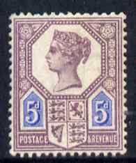 Great Britain 1897 QV Jubilee 5d die I mounted mint and unusually well centred, SG 207 , stamps on , stamps on  stamps on , stamps on  stamps on  qv , stamps on  stamps on 