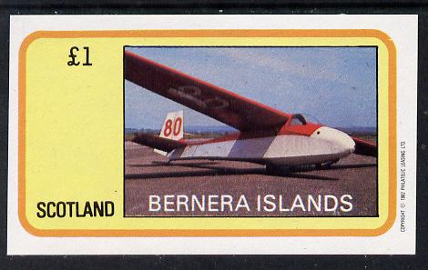 Bernera 1982 Gliders imperf souvenir sheet (£1 value) unmounted mint, stamps on aviation     gliders