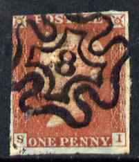 Great Britain 1841 1d red-brown imperf 2.5 margins with fine No.8 in Maltese Cross cancel cat \A3120, stamps on 