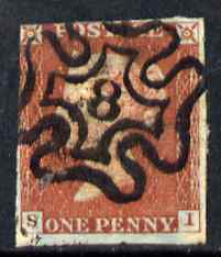 Great Britain 1841 1d red-brown imperf 2.5 margins with fine No.8 in Maltese Cross cancel cat A3120, stamps on , stamps on  stamps on great britain 1841 1d red-brown imperf 2.5 margins with fine no.8 in maltese cross cancel cat \a3120