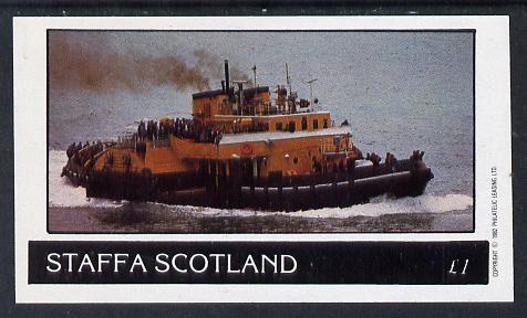 Staffa 1982 Tugs imperf souvenir sheet (£1 value) unmounted mint, stamps on ships