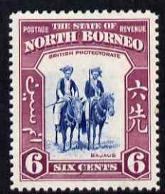 North Borneo 1939 Mounted Bajaus 6c (from def set) lightly mounted mint, SG 307, stamps on , stamps on  stamps on animals, stamps on  stamps on horses, stamps on  stamps on cultures