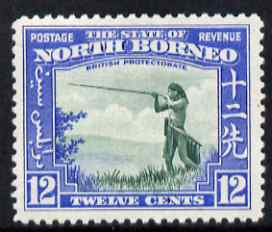 North Borneo 1939 Murut with Blowpipe 12c (from def set) lightly mounted mint, SG 310, stamps on , stamps on  stamps on cultures, stamps on  stamps on hunting