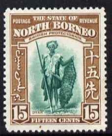 North Borneo 1939 Dyak 15c (from def set) lightly mounted mint, SG 311, stamps on , stamps on  stamps on cultures, stamps on  stamps on 