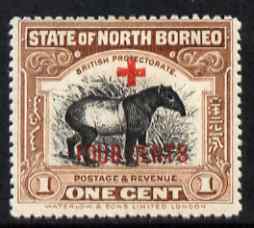 North Borneo 1918 Malayan Tapir 1c + 4c (Red Cross Fund) mounted mint, SG 235, stamps on , stamps on  stamps on animals, stamps on  stamps on tapirs, stamps on  stamps on red cross