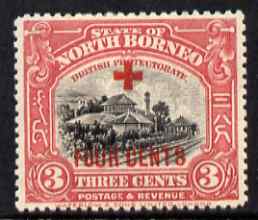 North Borneo 1918 Jesselton Railway Station 3c + 4c (Red Cross Fund) mounted mint, SG 237, stamps on , stamps on  stamps on railways, stamps on  stamps on red cross