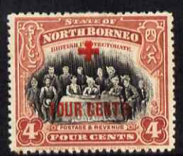 North Borneo 1918 The Sultan & Staff 4c + 4c (Red Cross Fund) mounted mint, SG 238, stamps on royalty, stamps on red cross
