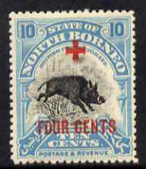 North Borneo 1918 Wild Boar 10c + 4c (Red Cross Fund) mounted mint, SG 242, stamps on animals, stamps on boars, stamps on swine, stamps on red cross