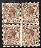 Gold Coast 1921-34 KG5 Script CA1d chocolate block of 4 unmounted mint SG 87, stamps on , stamps on  stamps on , stamps on  stamps on  kg5 , stamps on  stamps on 