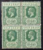 Gold Coast 1921-34 KG5 Script CA 1/2d green block of 4 unmounted mint SG 86, stamps on , stamps on  kg5 , stamps on 