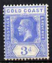 Gold Coast 1921-34 KG5 Script CA 3d bright blue unmounted mint SG 91, stamps on , stamps on  kg5 , stamps on 