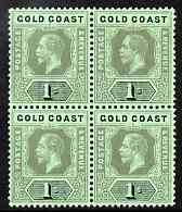 Gold Coast 1913-21 KG5 1s black on green (emerald back) MCA block of 4 unmounted mint SG 79d, stamps on , stamps on  stamps on , stamps on  stamps on  kg5 , stamps on  stamps on 