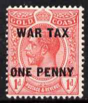 Gold Coast 1918 KG5 1d + 1d War Tax mounted mint SG 85, stamps on , stamps on  kg5 , stamps on 