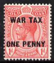 Gold Coast 1918 KG5 1d + 1d War Tax mounted mint SG 85, stamps on , stamps on  stamps on , stamps on  stamps on  kg5 , stamps on  stamps on 