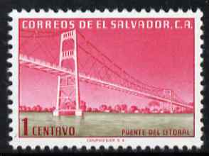 El Salvador 1954 Litoral Bridge 1c unmounted mint, SG 1049, stamps on bridges, stamps on civil engineering