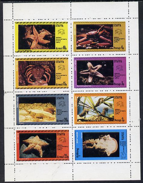 Staffa 1974 Sea Creatures - UPU Centenary (Starfish, Crab, Jellyfish, Prawn, Seahorse) perf set of 8 values (1p to 25p) unmounted mint, stamps on , stamps on  stamps on marine life, stamps on fish, stamps on upu, stamps on  stamps on seahorses, stamps on  stamps on  upu , stamps on  stamps on 