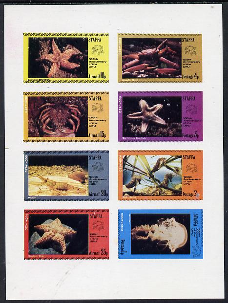 Staffa 1974 Sea Creatures -UPU Centenary (Starfish, Crab, Jellyfish, Prawn, Seahorse) imperf  set of 8 values (1p to 25p) unmounted mint, stamps on marine life, stamps on fish, stamps on upu, stamps on seahorses, stamps on  upu , stamps on 