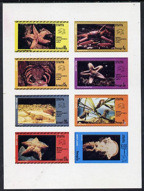 Staffa 1974 Sea Creatures -UPU Centenary (Starfish, Crab, Jellyfish, Prawn, Seahorse) imperf  set of 8 values (1p to 25p) unmounted mint, stamps on , stamps on  stamps on marine life, stamps on fish, stamps on upu, stamps on  stamps on seahorses, stamps on  stamps on  upu , stamps on  stamps on 