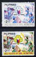 Philippines 1980 40th Anniversary of Girl Scouting 30s with yellow omitted plus normal. both unmounted mint SG 1587var, stamps on scouts, stamps on guides