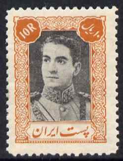 Iran 1942-45 Riza Shah Pahlavi 10r black & brown-orange mint (gum with paper adhesion) unmounted mint SG 874, stamps on 