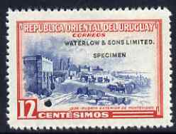 Uruguay 1954 Outer Gateway at Montevideo 12c in unissued colours with tiny security punch hole and overprinted Waterlow & Sons Limited, Specimen unmounted mint, as SG 1036, rare printer's sample, stamps on , stamps on  stamps on bovine, stamps on  stamps on oxen, stamps on  stamps on 