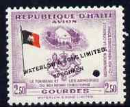 Haiti 1954 Restoration of Christophe's Citadel 2g50 in unissued colours with tiny security punch hole and overprinted Waterlow & Sons Limited, Specimen unmounted mint, as SG 505, rare printer's sample, stamps on , stamps on  stamps on flags, stamps on  stamps on death, stamps on  stamps on forts